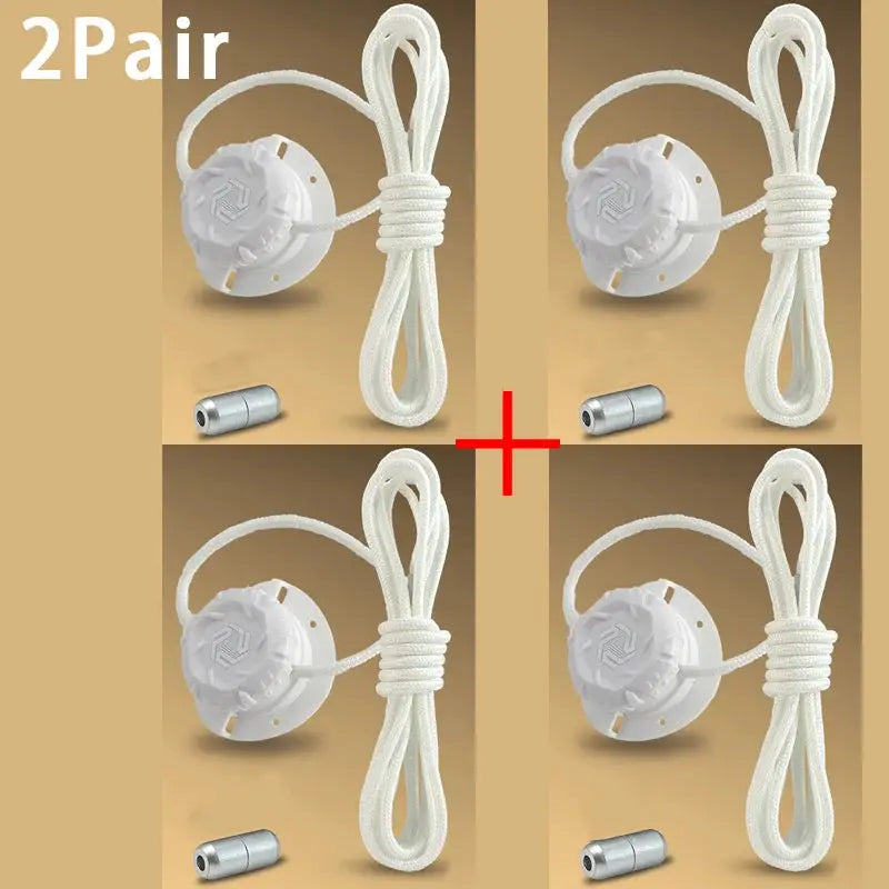 White automatic shoelace kit with swivel buckle; 4-pack self-tying laces for sneakers
