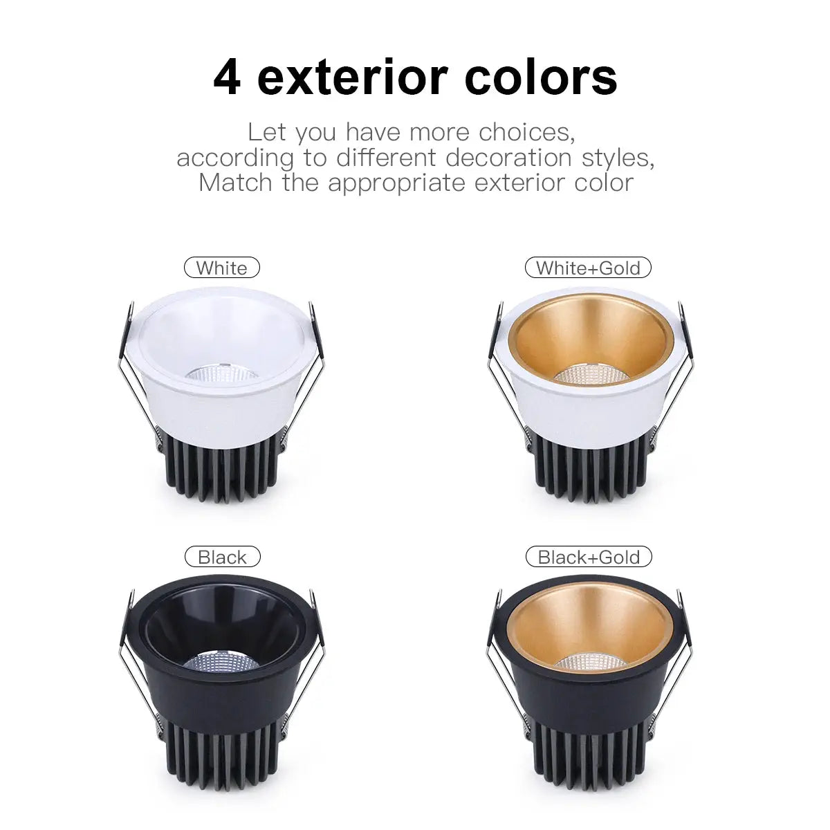 Simples Market set of 4 recessed aluminum COB LED spotlight finishes: White, White+Gold, Black, Black+Gold