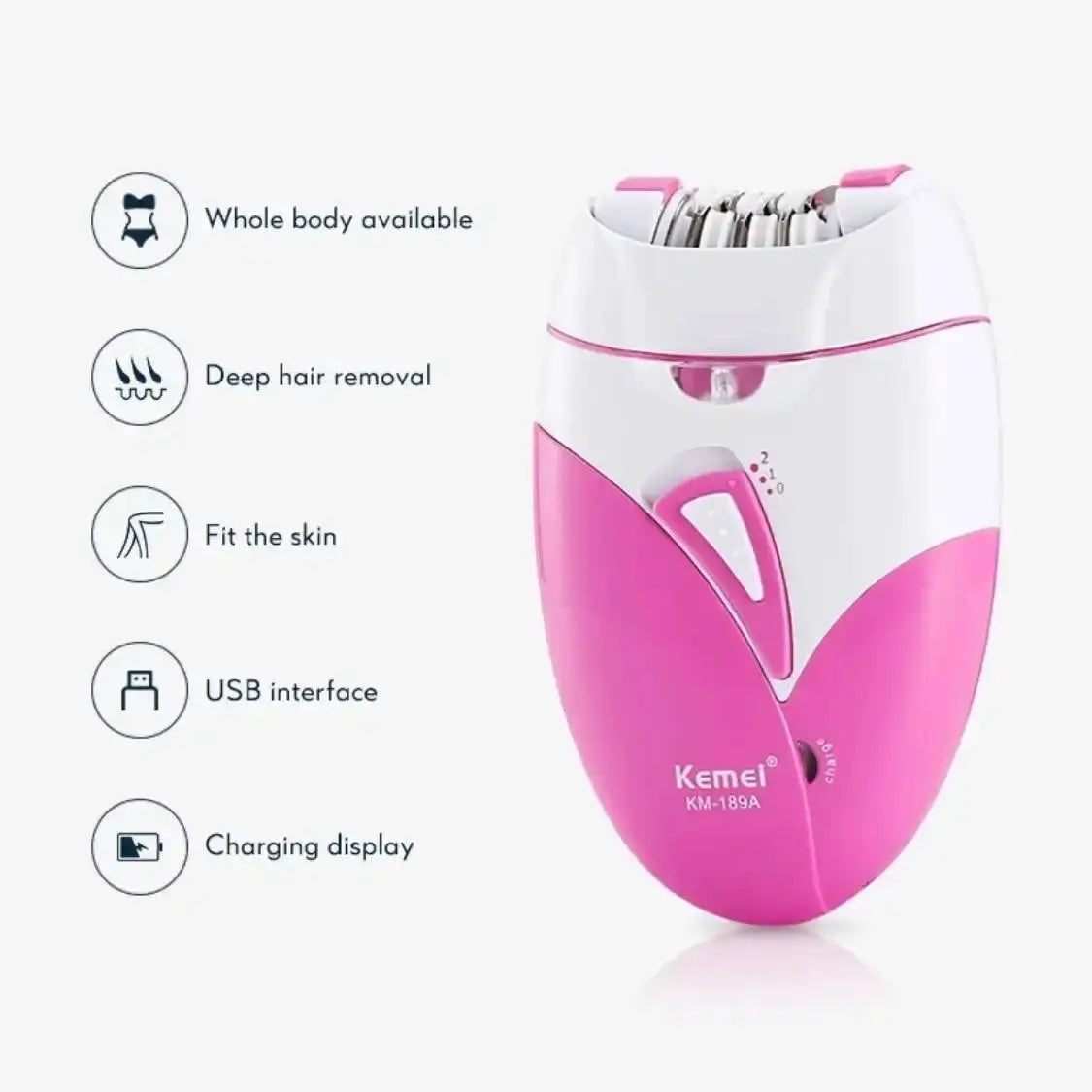 Kemei KM-189A pink USB rechargeable women's body epilator by Simples Market