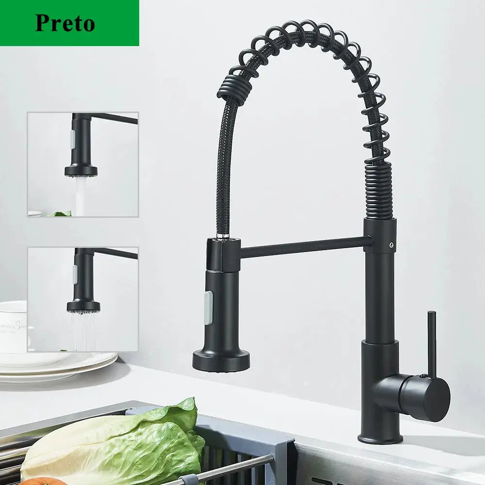 Simples Market black pull-down kitchen faucet with spring-coil, deck-mounted
