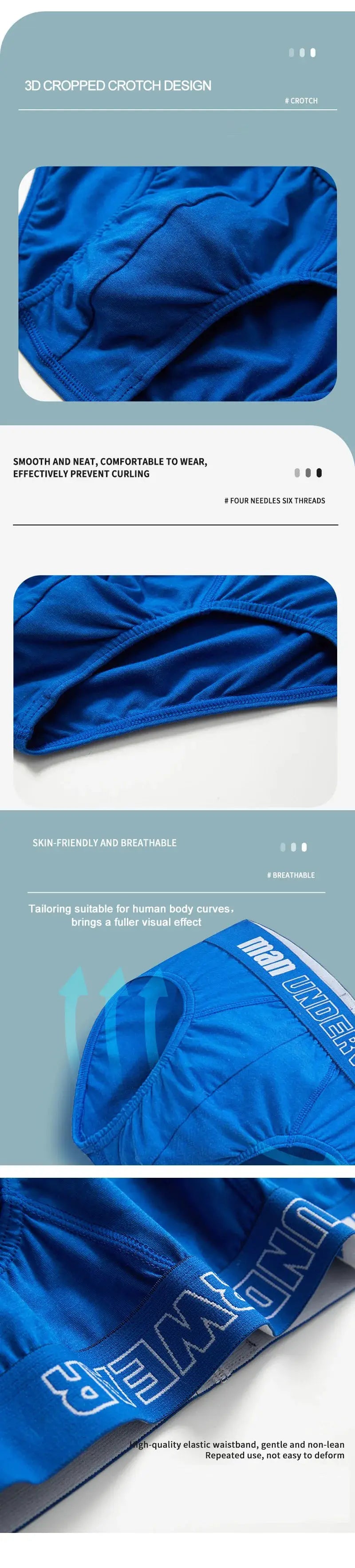 Men's blue cotton briefs, breathable underwear, size M/L