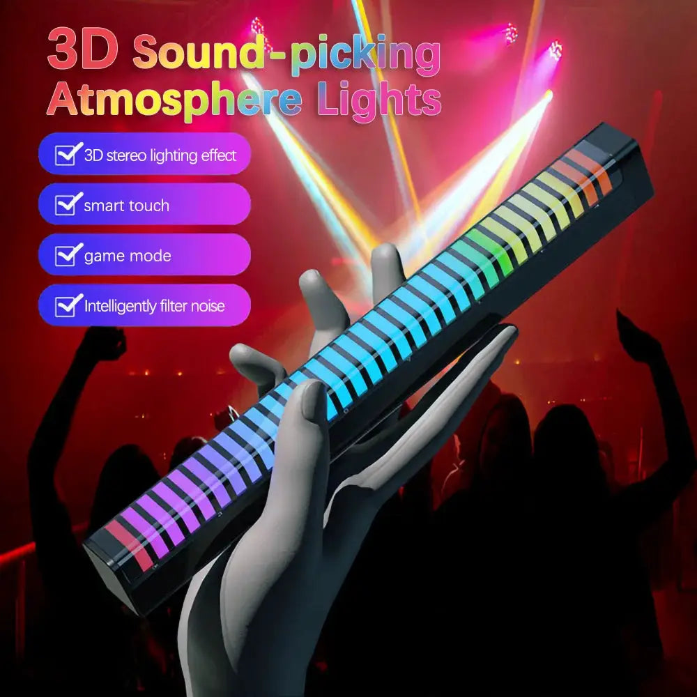 16 32 40 LED Charge RGB Light Bar Sound Activated Music Pickup Voice Lights Ambient Lamp For Game Room Decor