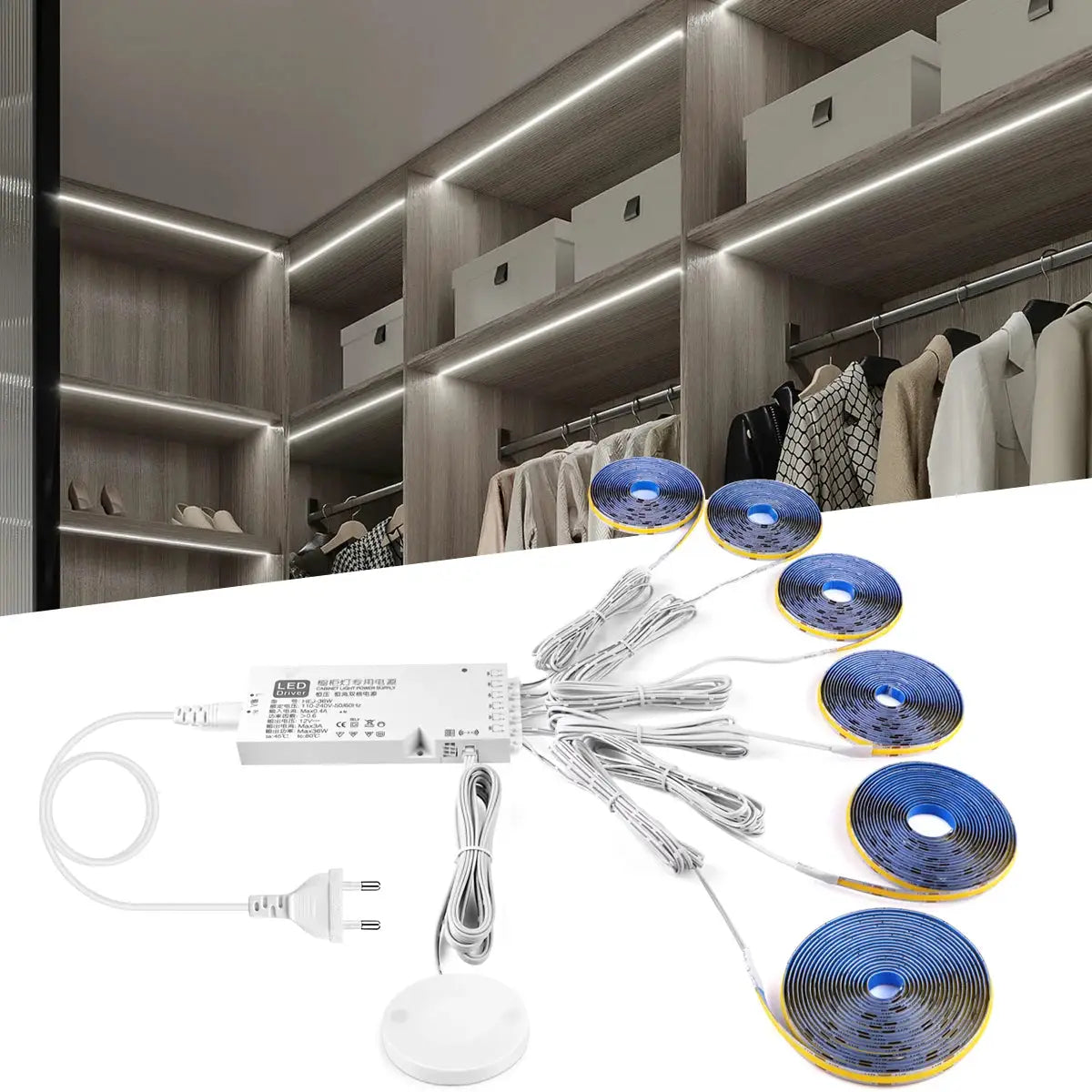 Simples Market under-cabinet COB LED strip light kit with touch sensor, dimmable wood cabinet lighting