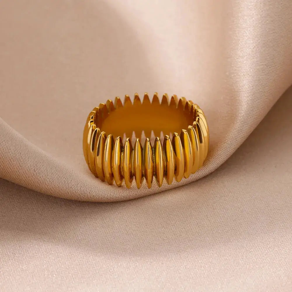 Stainless Steel Geometric Stripe Rings For Women Gold Plated Punk Finger Rings Party Jewelry Gift