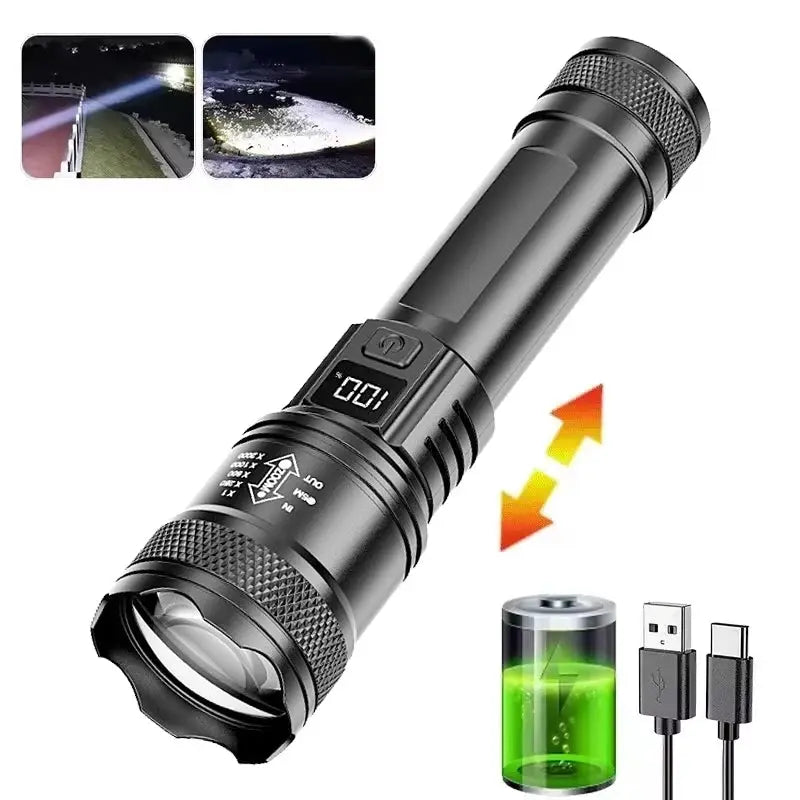 High-power LED flashlight Simples Market, USB rechargeable 1000LM, waterproof outdoor torch