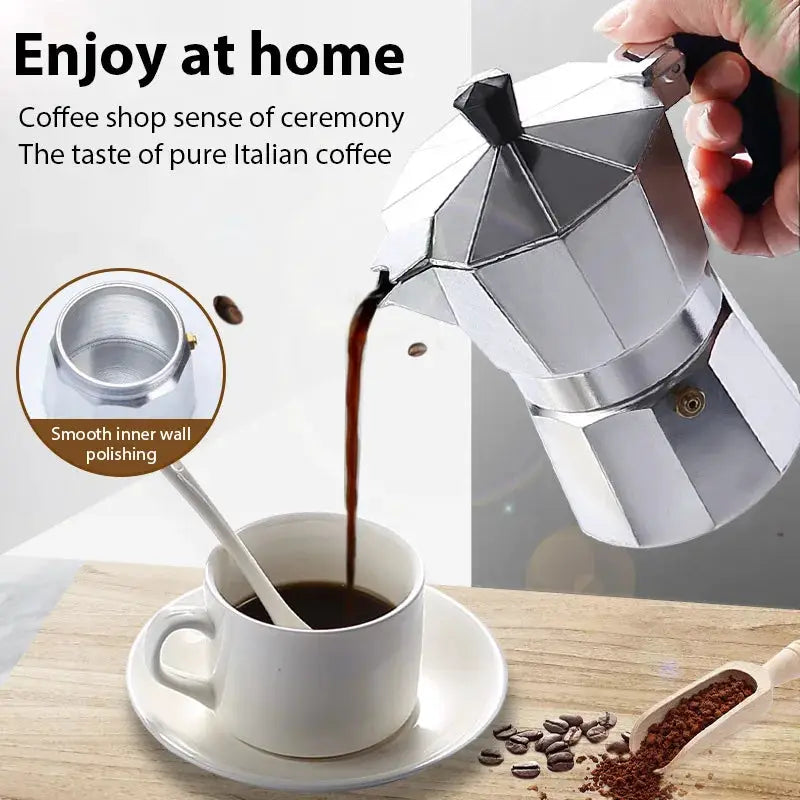 Velare Aluminum Moka Pot Octagonal Italian Espresso Coffee Maker For Home Office Travel Camping