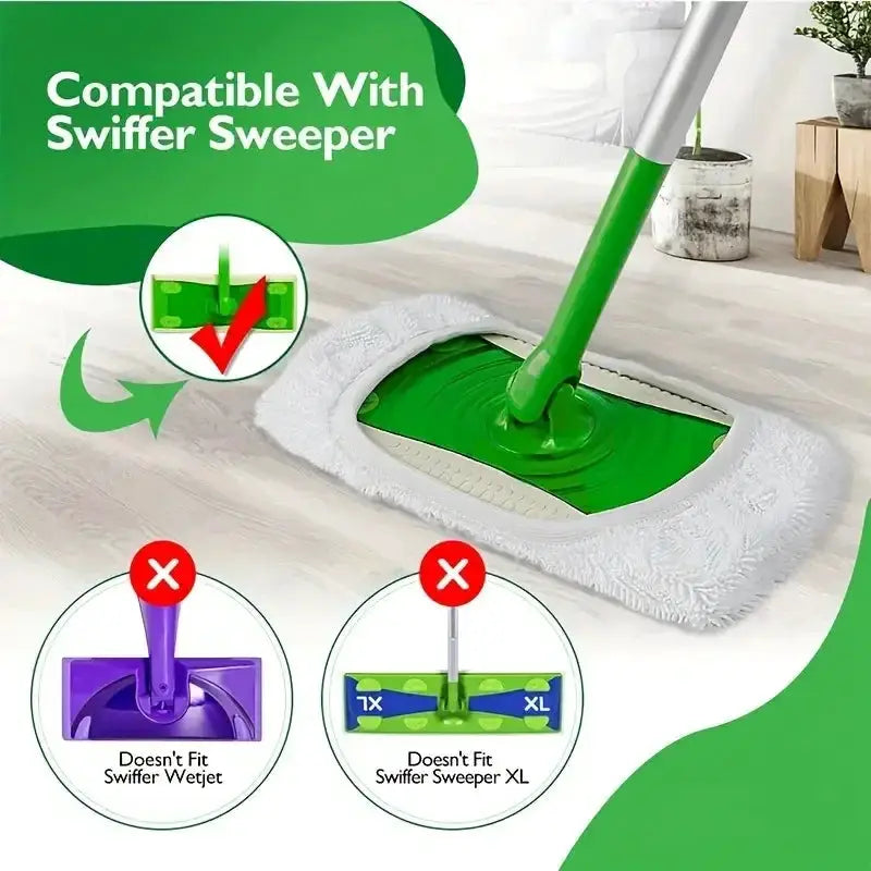 Simples Market green microfiber mop pads for Swiffer Sweeper; reusable wet/dry cleaning cloths