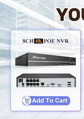 Techage 8CH 4K POE NVR with black metal chassis for surveillance systems.