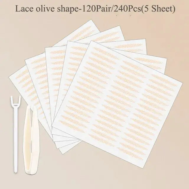 240 Pcs Double Fold Eyelid Tape Stickers Lace Clear Beige Self Adhesive Natural Eye Makeup Kit With Tool
