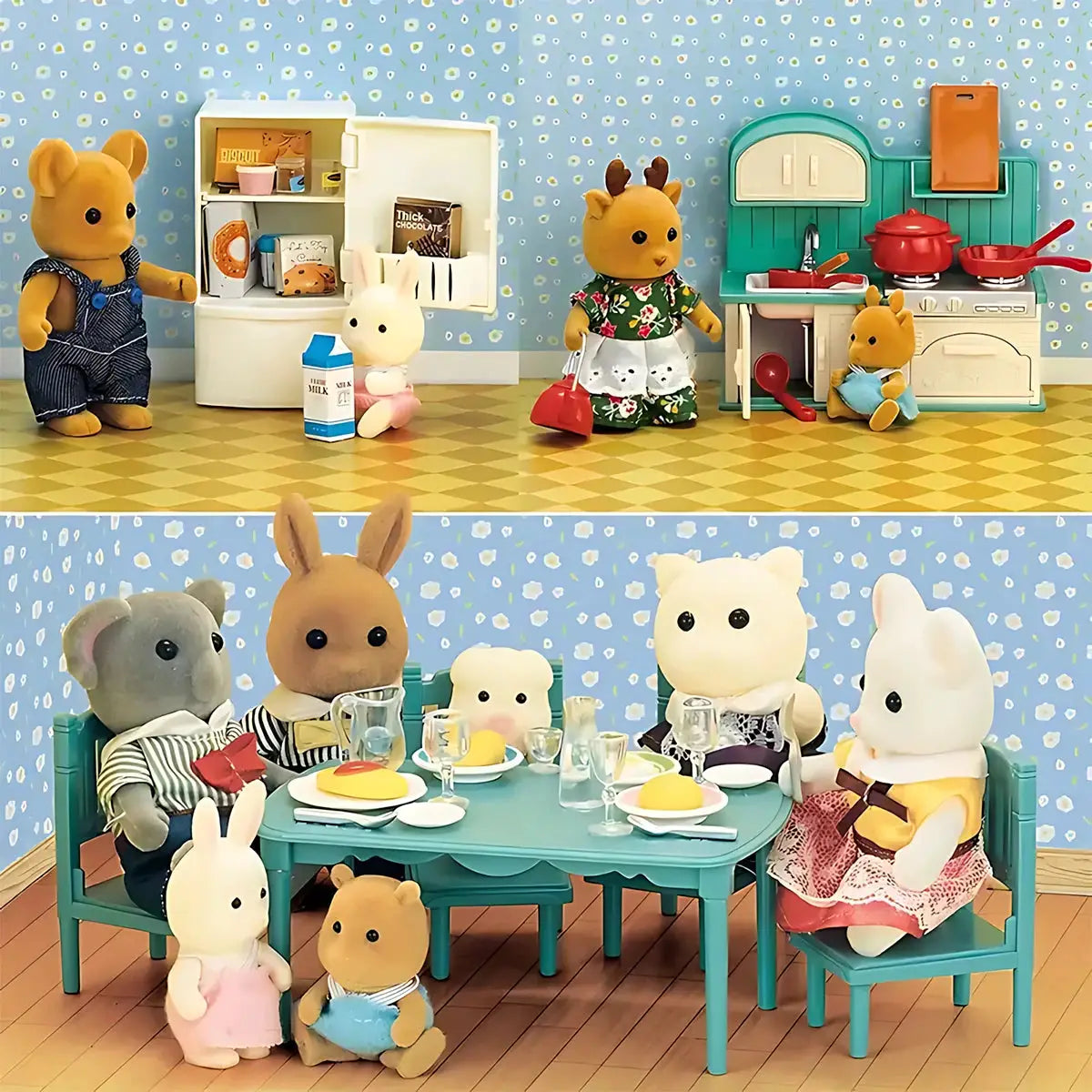 1:12 Scale Miniature Furniture Set Forest Family Kitchen Dining Table Dollhouse Accessories Pretend Play Gift for Girls