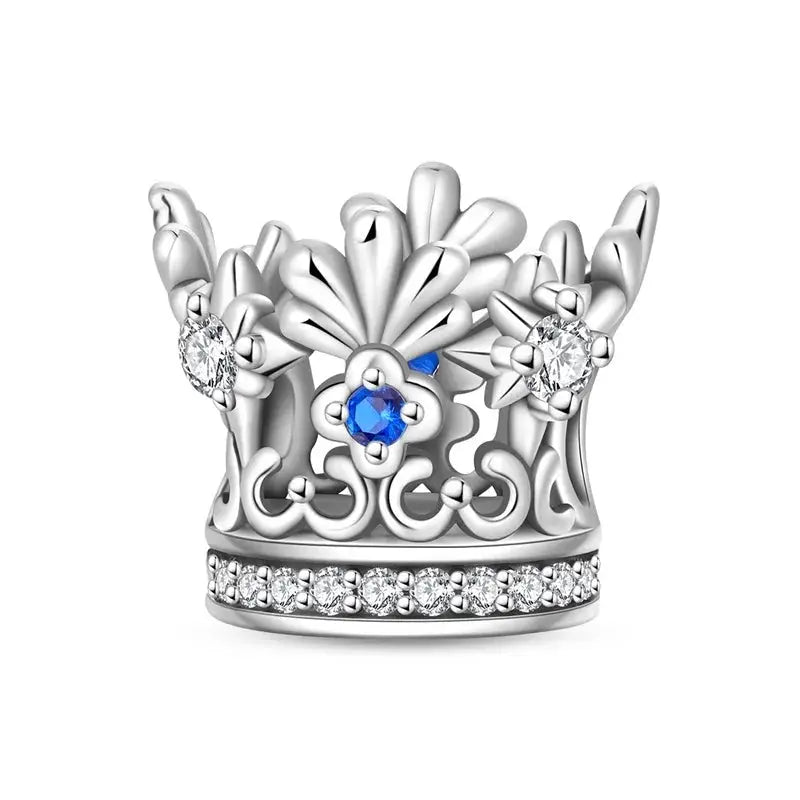 Silver plated guardian-angel heart charm with blue zircon and clear stones, bracelet bead for Qikaola 925 bracelets