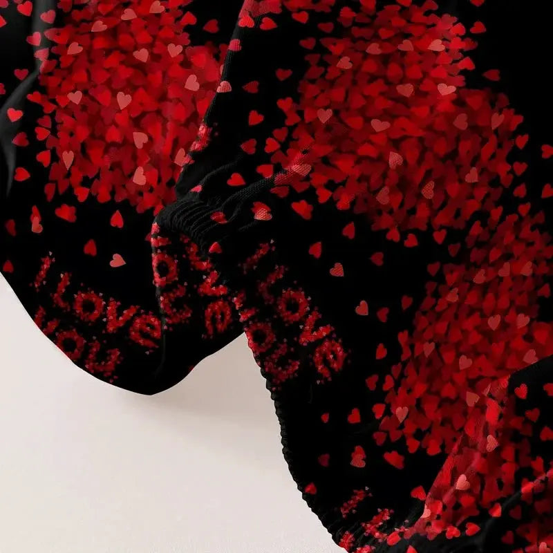 Simples Market Eternal Knot bedsheet with red heart pattern on black background