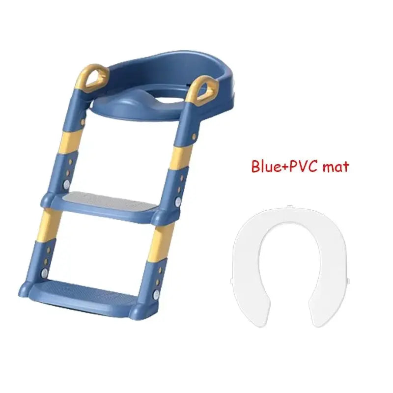 Simples Market children's blue and yellow foldable toilet training step stool with a white seat ring.