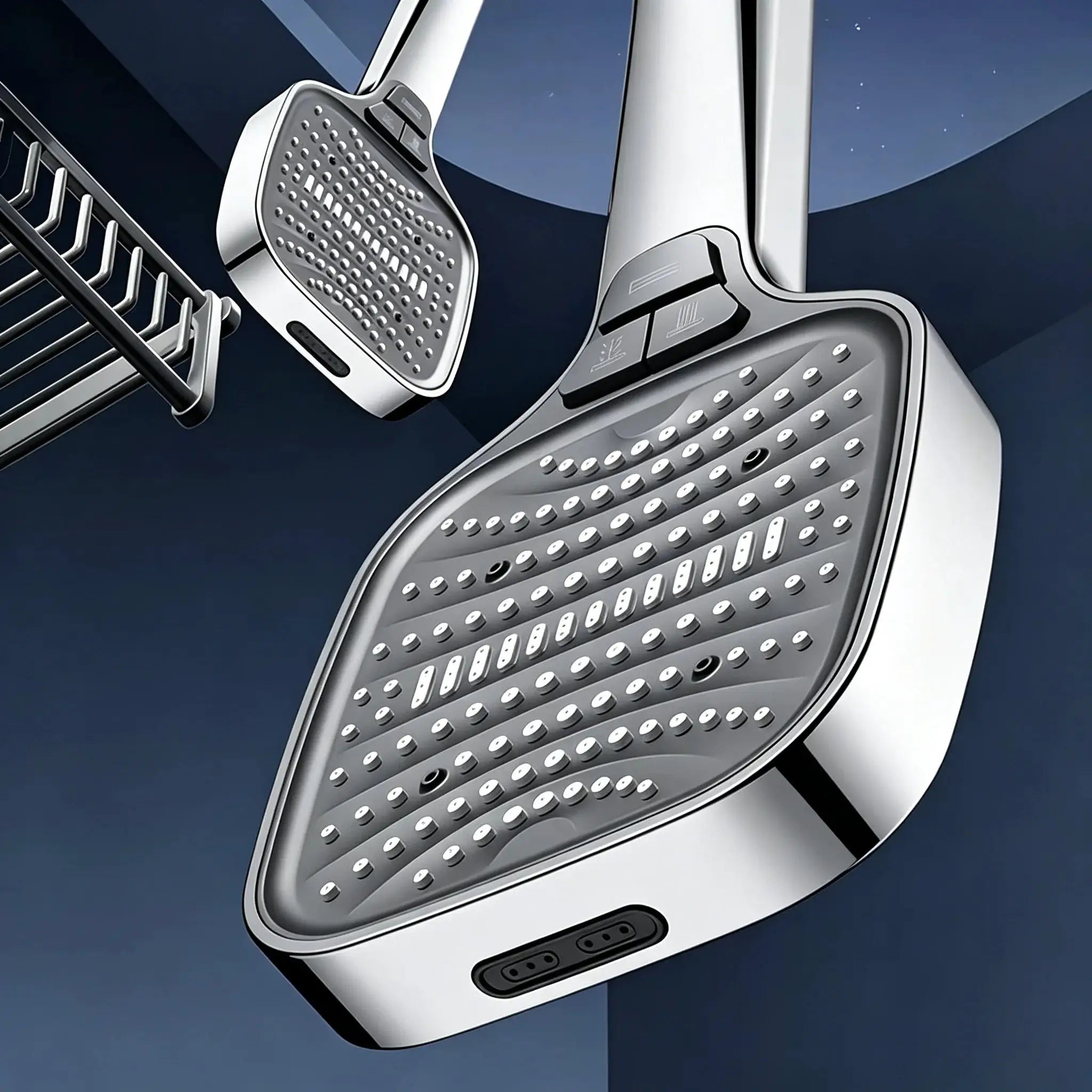 2-piece square showerhead and handheld system, silvery chrome, 8 modes, high-flow rain spray