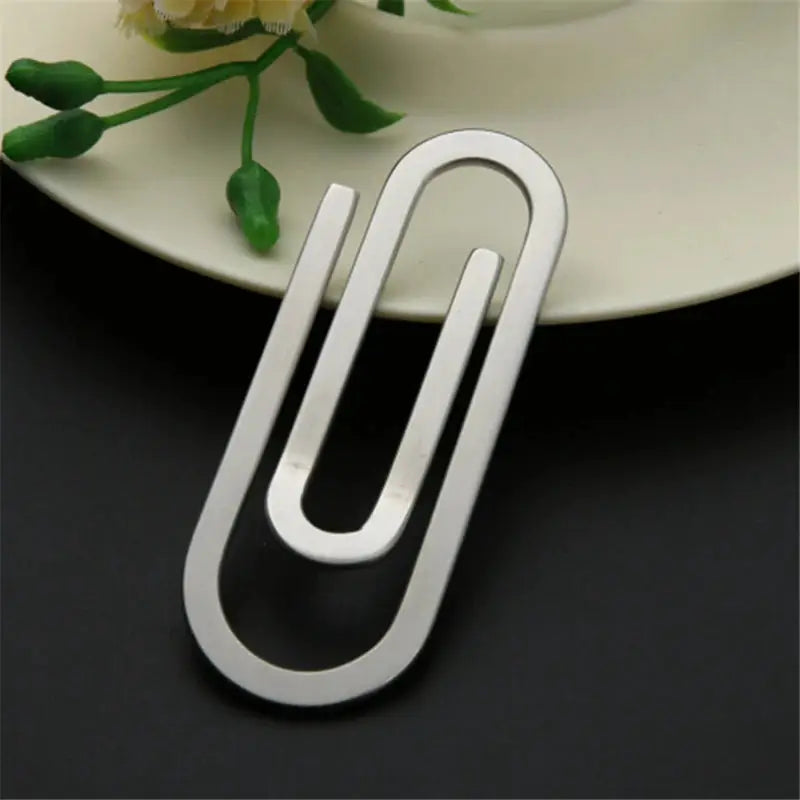 Money clip stainless steel dual-oval design, silver metal currency holder