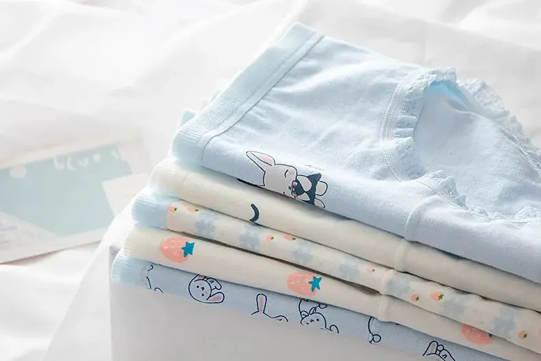 M-XL cotton panties by Simples Market, five-piece pastel blue and printed underwear set