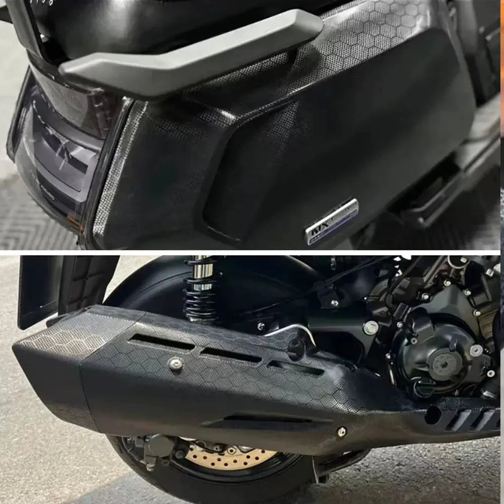 9D carbon fiber vinyl wrap for motorcycles, glossy black, self-adhesive anti-scratch film.