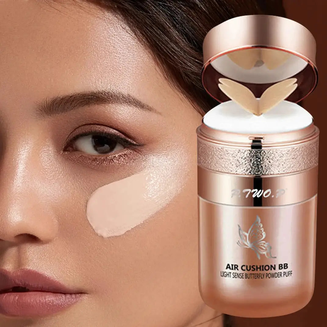 AuraGlow Air Cushion BB Cream Moisturizing Oil Control Foundation Concealer Whitening With Butterfly Powder Puff