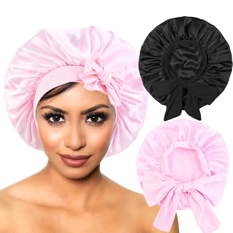 LuxeSatin Satin Sleeping Cap For Women With Wide Band Stretch Head Tie For Secure Nighttime Comfort