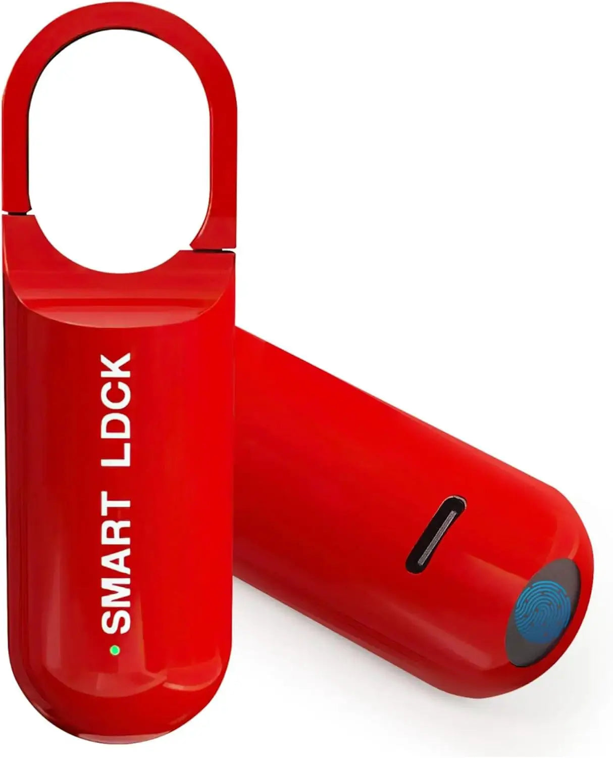 Red mini smart fingerprint lock padlock for school and gym lockers; rechargeable biometric thumbprint lock
