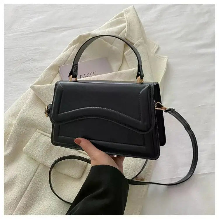 PU leather handbag Simples Market; black solid color shoulder crossbody bag with top handle