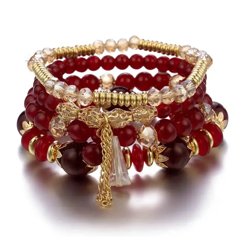 4 Piece Tassel Charm Beads Bracelet Set For Women And Men Bohemian Colorful Glass Bead Chain Bangle Jewelry
