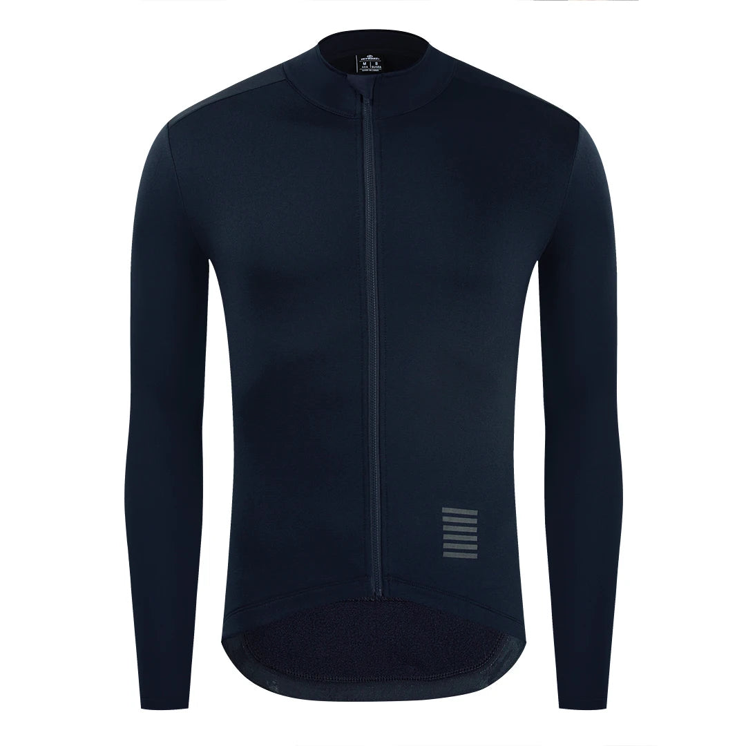 YKYWBIKE men's cycling jersey, dark navy long-sleeve zip-front thermal fleece-lined winter jacket