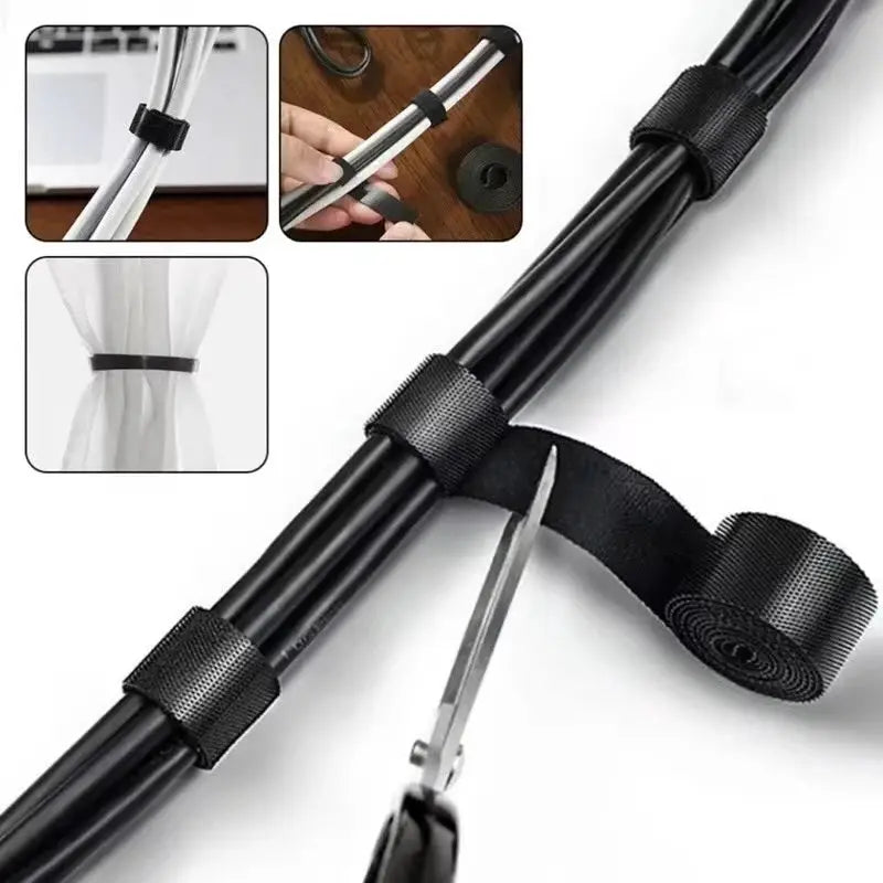 Cable organizer Velcro ties by Simples Market, black, 1/5M length