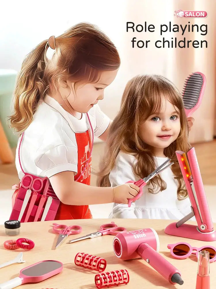Kids Makeup Toys Simulation Haircut Kit With Hair Dryer Realistic Role Play Educational Toys For Girls Pretend Play Gift