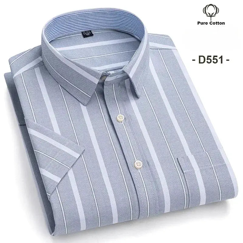 Men's oxford striped shirt, pure cotton, light blue with white vertical stripes