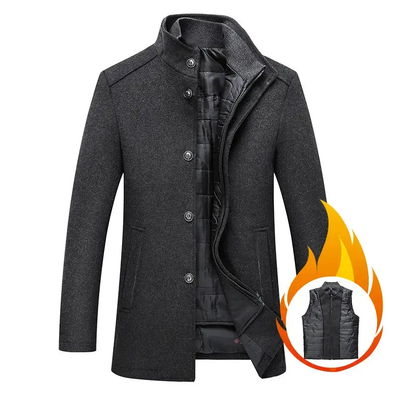 Simples Market men's wool trench coat, dark gray, warm quilted lining, plus sizes M-XXXL