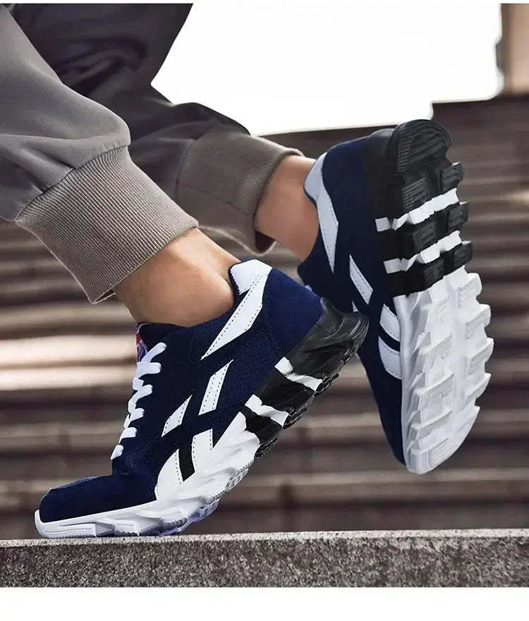 Brand Trend men's fitness sneakers by Simples Market, navy blue with white accents and thick cushioned outsole.