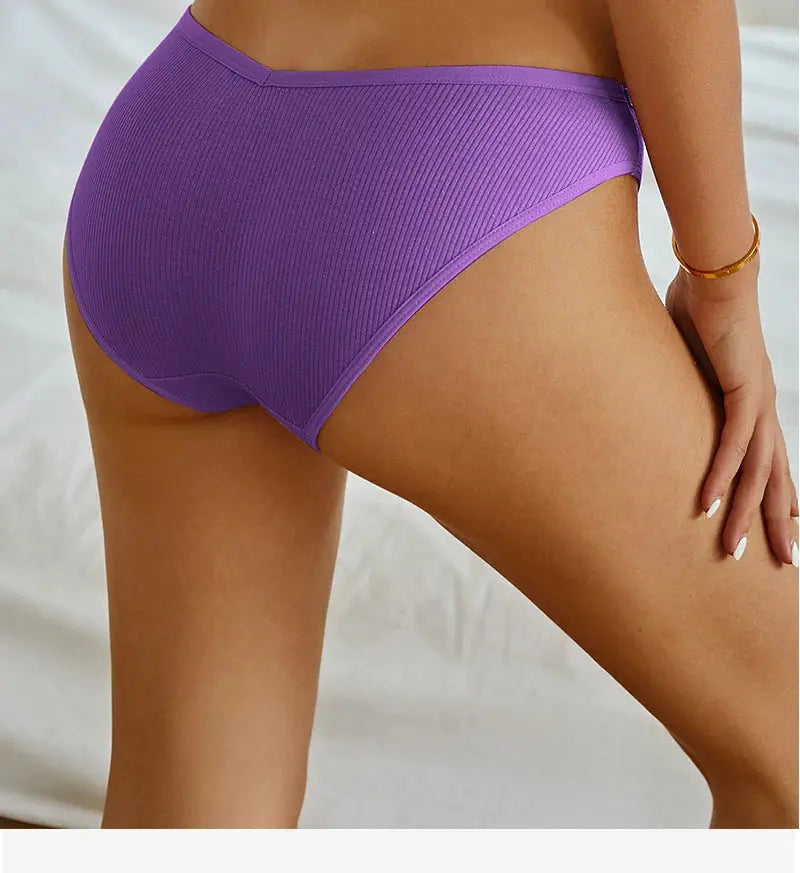 Women's purple ribbed cotton panties, mid-rise briefs for everyday wear