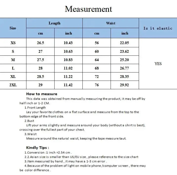Women's tights from Simples Market; black, size chart with length and waist measurements (XS–2XL) and elastic info.