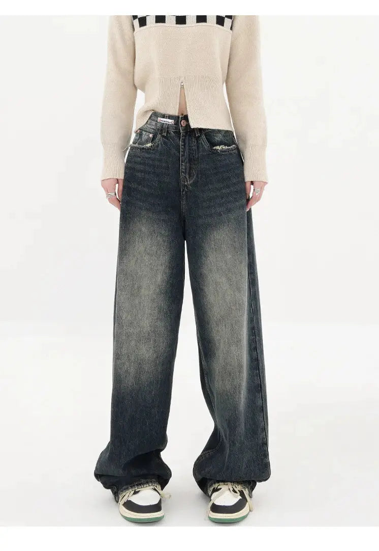 Harajuku Streetwear High Waist Jeans Loose Wide Leg Denim Trousers