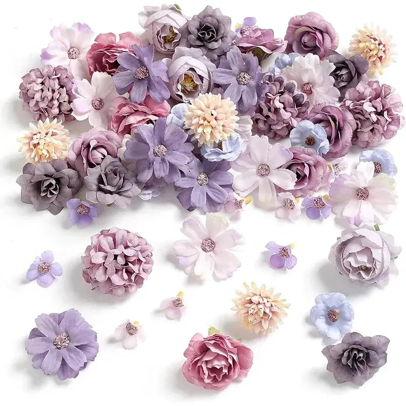 20Pcs rose artificial flowers, 4cm silk heads in pastel pink, purple and cream for home decor and wedding DIY