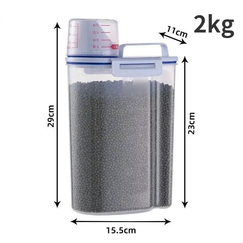 1.5kg To 2kg Pet Food Storage Container With Measuring Cup Sealed Moisture Proof Jar For Dogs And Cats