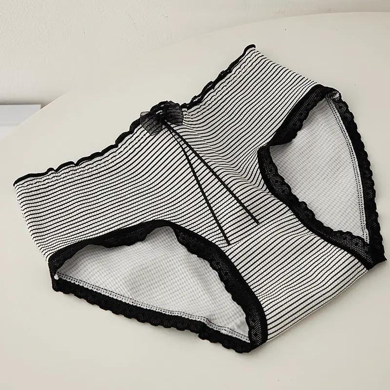 Panties by Simples Market: M-XL striped lace with black trim and bow