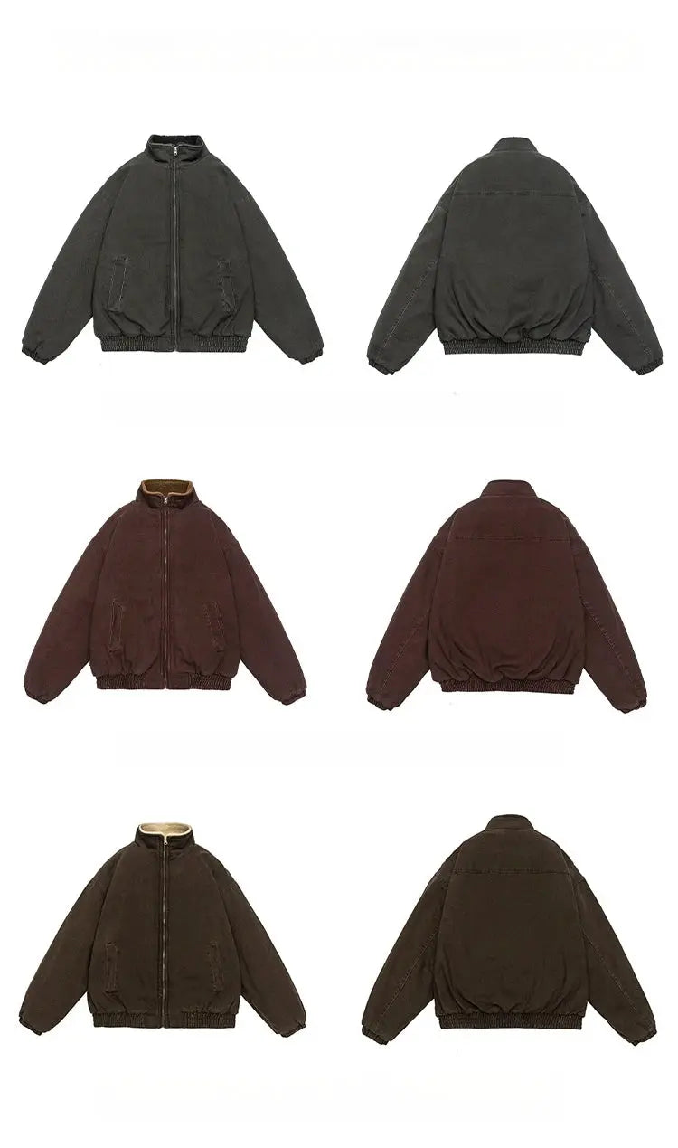 Men's polar fleece jacket in 3 colors (gray, brown, dark brown); front zip, ribbed cuffs/hem, side pockets.