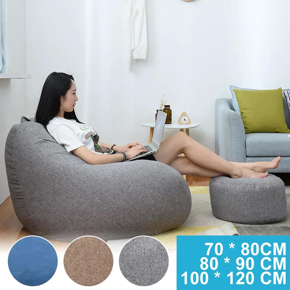 Simples Market bean bag chair cover for adults without filler; gray lounger with ottoman, color options blue/beige/gray.