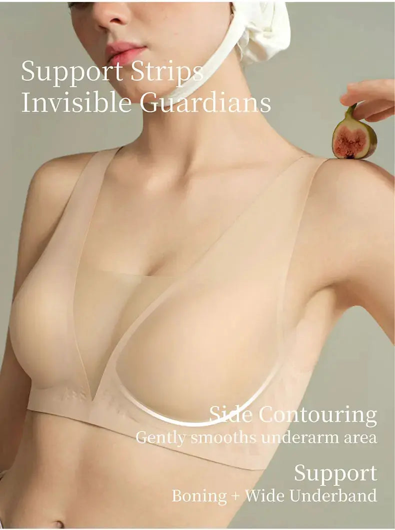 SUJIIN seamless plunge push-up bra, nude wireless mesh bra for women by Simples Market