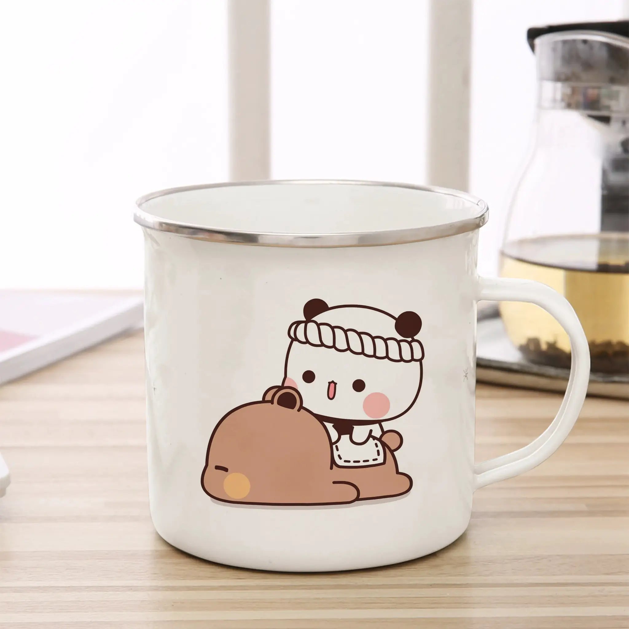Cute Cup Co Cartoon Milk Mocha Bear Enamel Cup 11oz Eco Friendly Coffee Tea Cup Gift For Couple