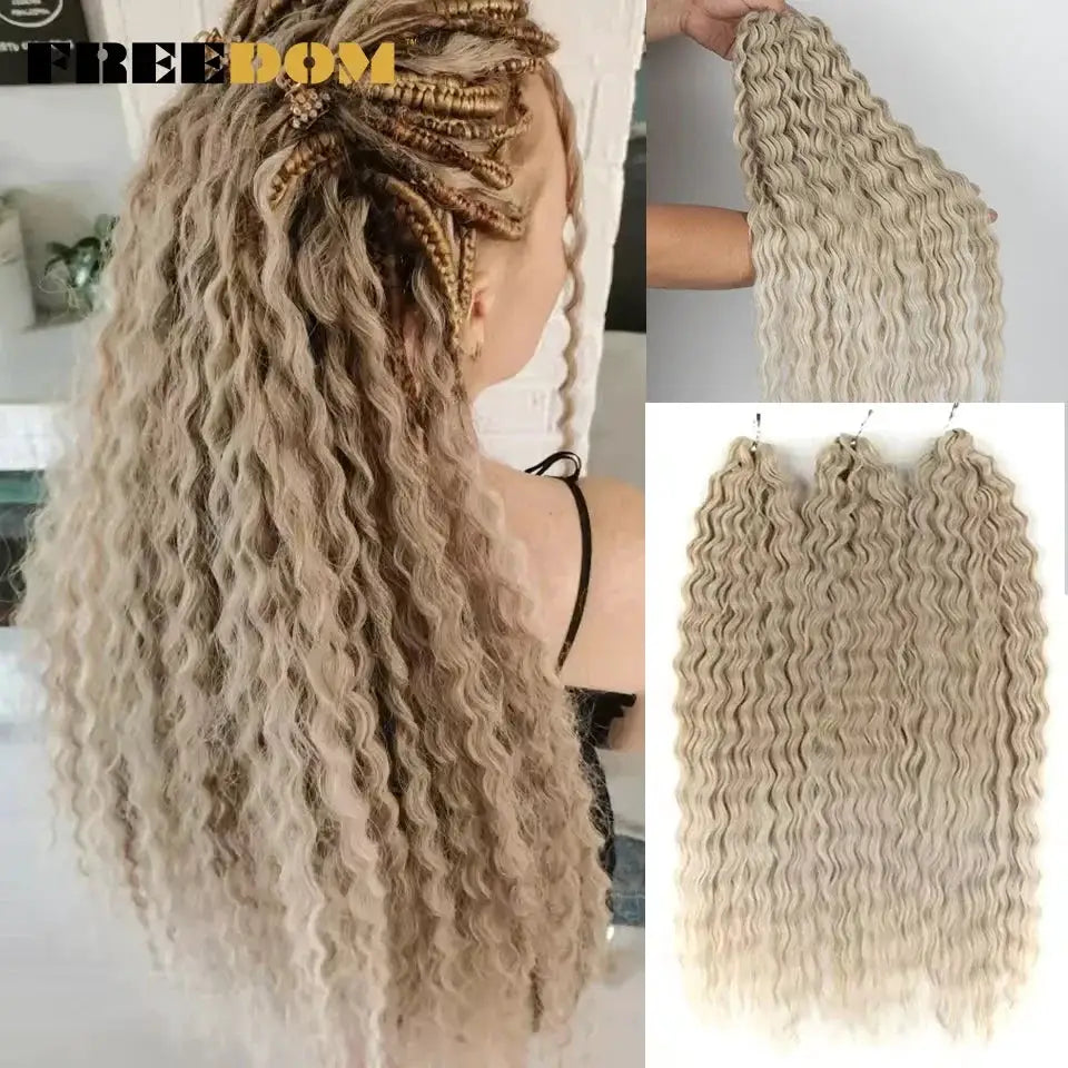 Ariel Synthetic Twist Crochet Hair 22in 300g water-wave ombre blonde, 3 bundles, FREEDOM brand, Simples Market