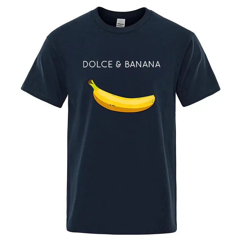 Summer Men's 100 Percent Cotton Banana Print T Shirt Loose O Neck Short Sleeve Casual Top Tee