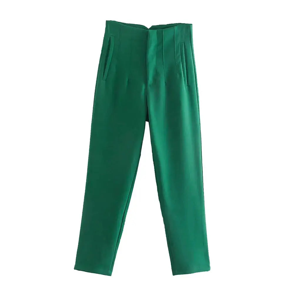 Duoperi Women High Waist Trousers Solid Color Premium Polyester Blend for Comfort and Flattering Fit