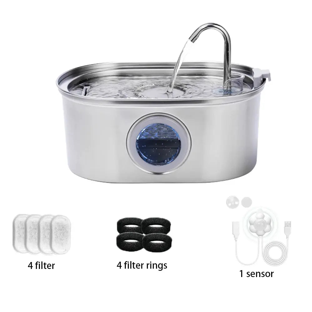 3.2L Stainless Steel Cat Water Dispenser With Clear Water Level Window