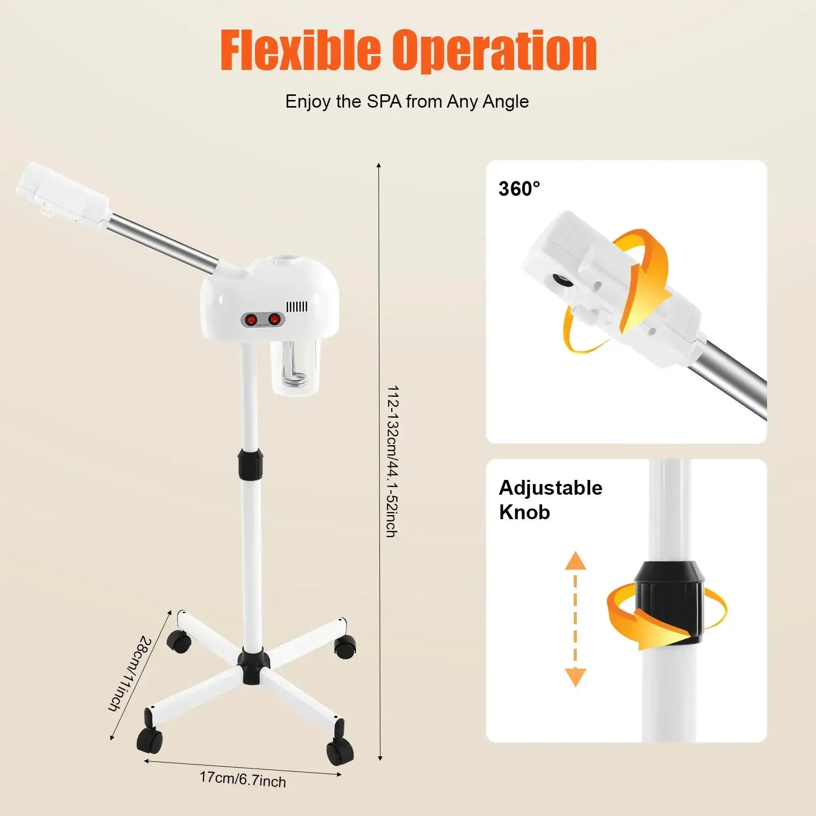 Ozone facial steamer by Simples Market on white adjustable wheeled stand