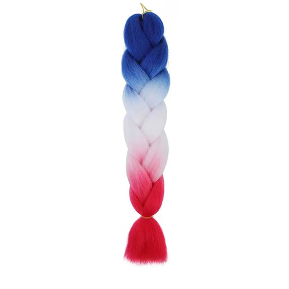 24-inch jumbo braiding hair, blue-white-pink-red ombre synthetic crochet braid for women