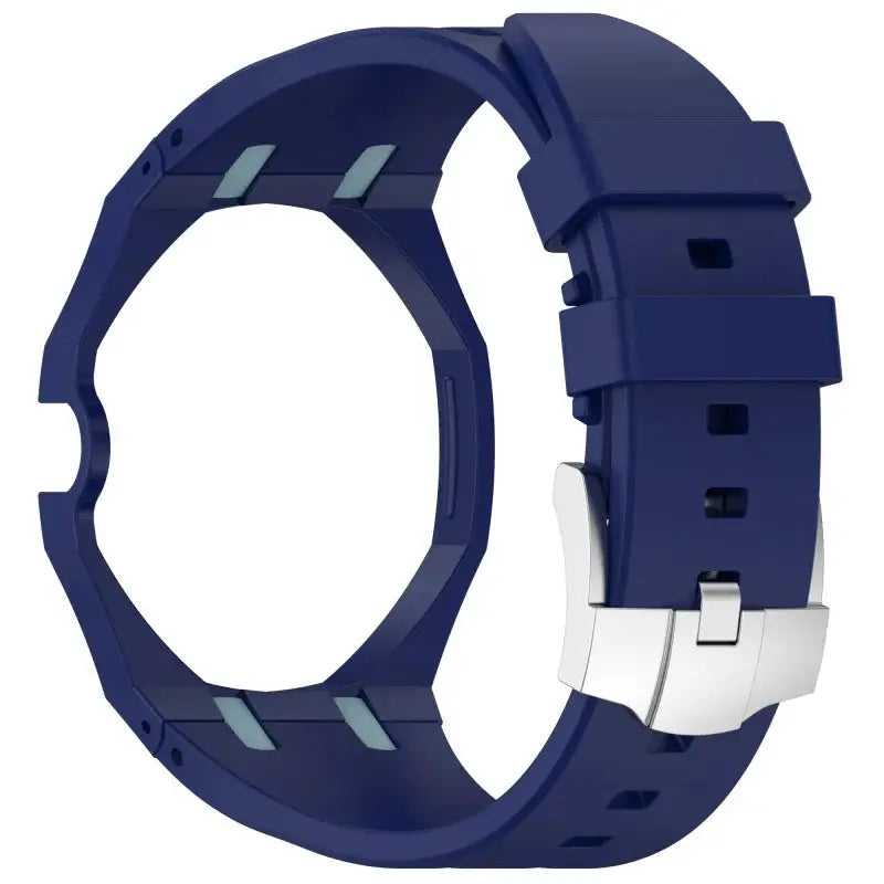 2-in-1 PC Case + silicone strap for Swatch X AP Royal Pop wristwatch, blue silicone with silver buckle