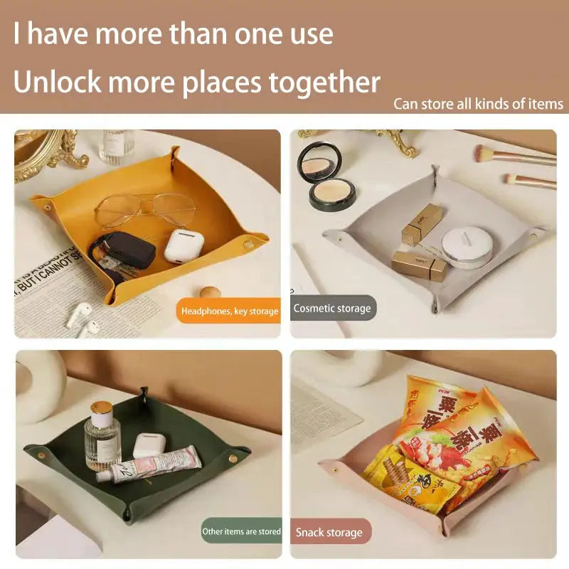 Leather Living Room Entry Key Storage Box and Cosmetics Sundries European Tray Desktop Organizer